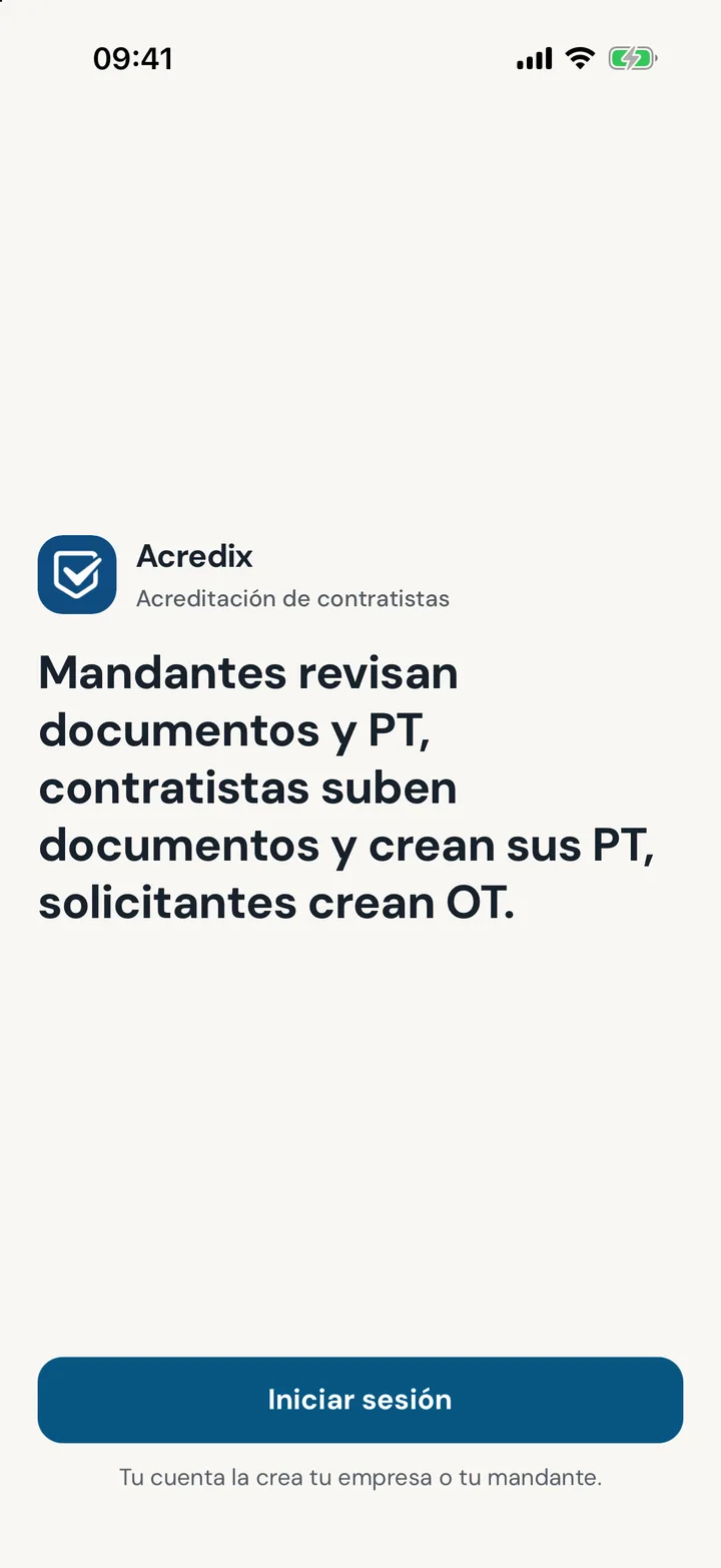 Pantalla de inicio de la app ACREDIX